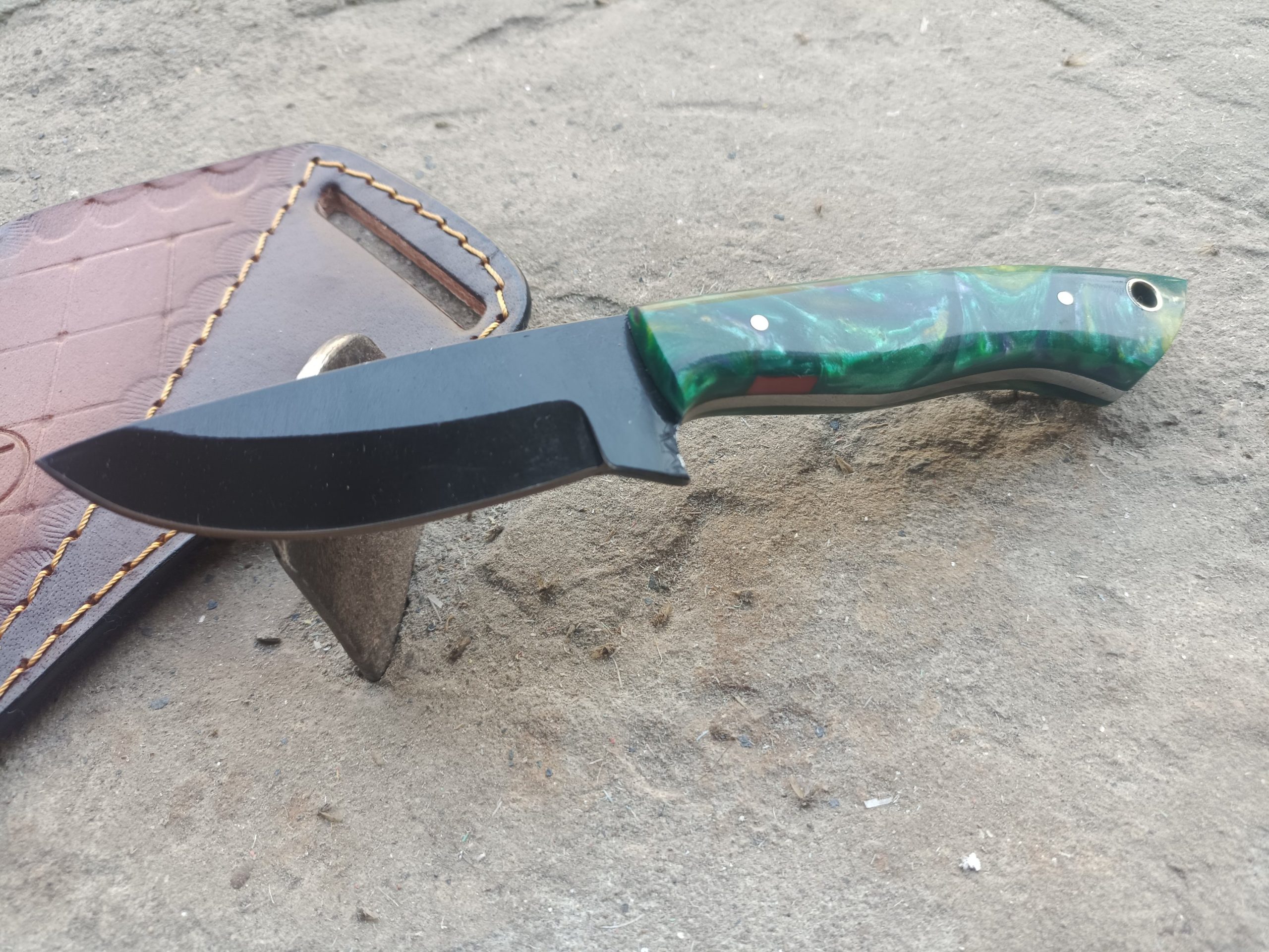 Resin Handle Black Polished Skinner Knife