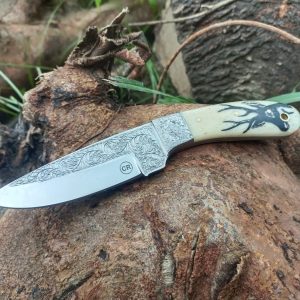 Handmade Custom Hand Engraved Stainless steel Skinner knife& Bone Handle
